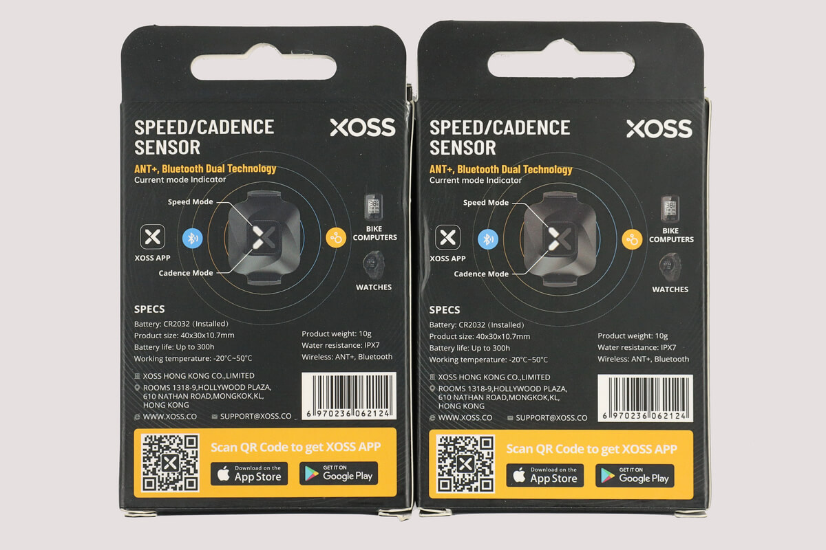 XOSS VORTEX スピード＆ケイデンスセンサーのパッケージ裏側
